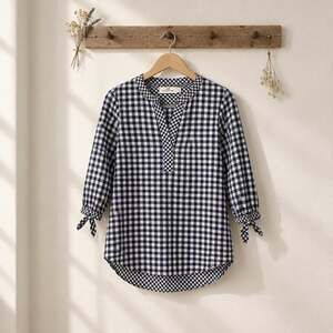 Vineyard Vines Navy Gingham Tie Sleeve Top Size XXS